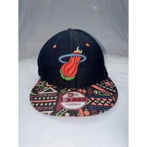 Miami Heat New Era Denim Hat Size Medium/Large Logo Buckle back Pink Green Blue‎